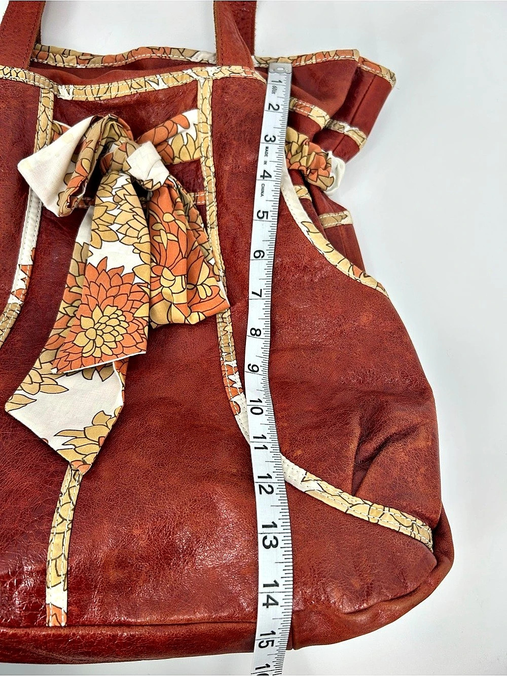 Anthropologie Lucky Penny Red Leather Scarf Bow Tote Bag - Picture 14 of 16